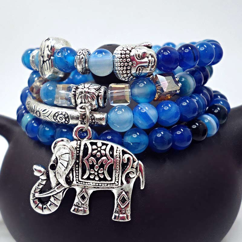 Buddha Stones Pulsera de ágata natural con forma de elefante y Buda de la esperanza - image 1