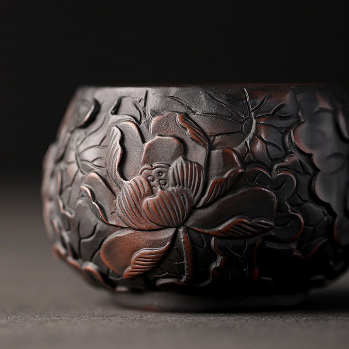 Buddha Stones, hoja de loto, paisaje de flores, dragón, taza de té de cerámica de bambú, tazón de taza de té de Kung Fu