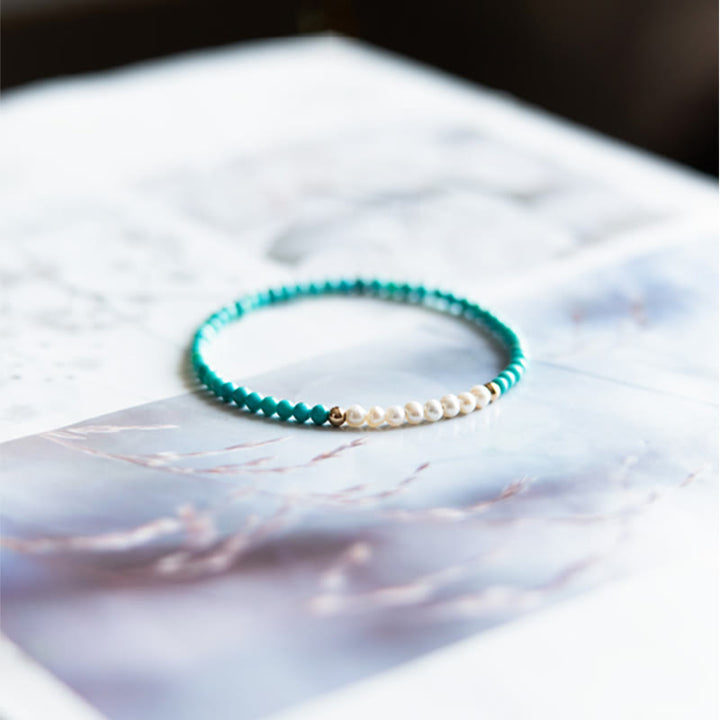 Pulsera con cuentas de perlas turquesas naturales de plata de ley 925 con Buddha Stones