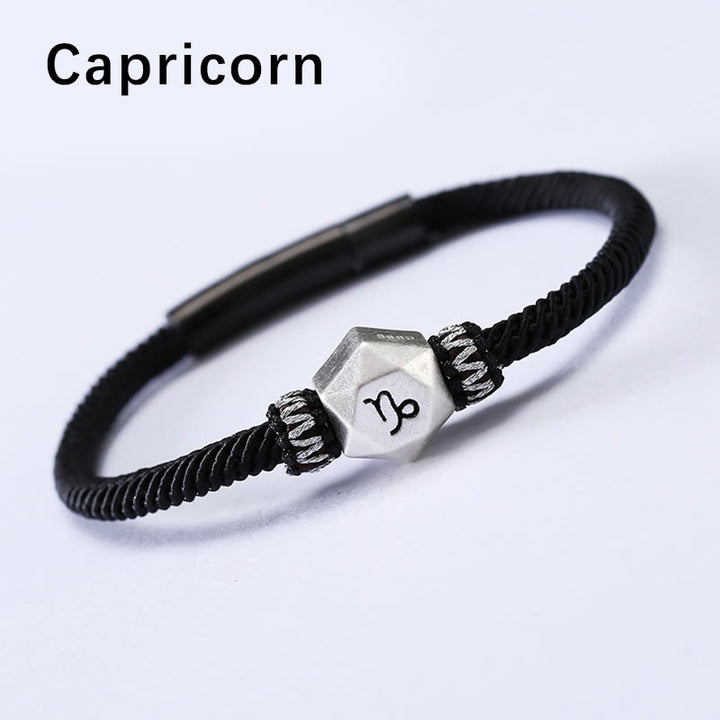 Pulsera de hilo hecha a mano con protección de las 12 constelaciones del zodíaco de plata de ley 999 con Buddha Stones