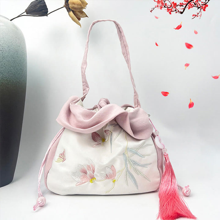 Buddha Stones Suzhou Bordado Camelia Magnolia Peonía Loto Seda Bolso Bandolera Bolso Bandolera Bolso