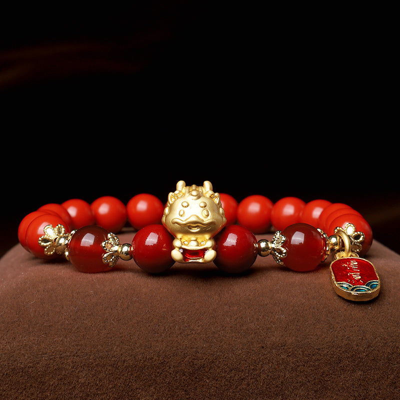 Pulsera de protección de lingotes de cinabrio natural del año del dragón con Buddha Stones