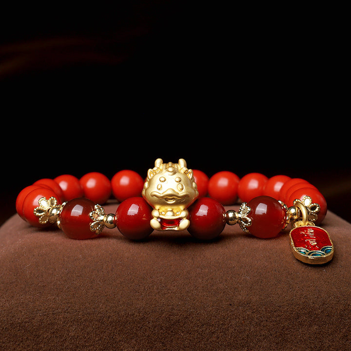 Pulsera de protección de lingotes de cinabrio natural del año del dragón con Buddha Stones