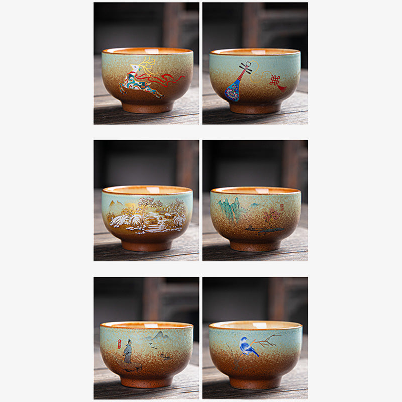 Buddha Stones, ciervo colorido, Pipa, nieve, flores de ciruelo, montañas, ríos, pájaro, taza de té de cerámica, tazón de té de Kung Fu