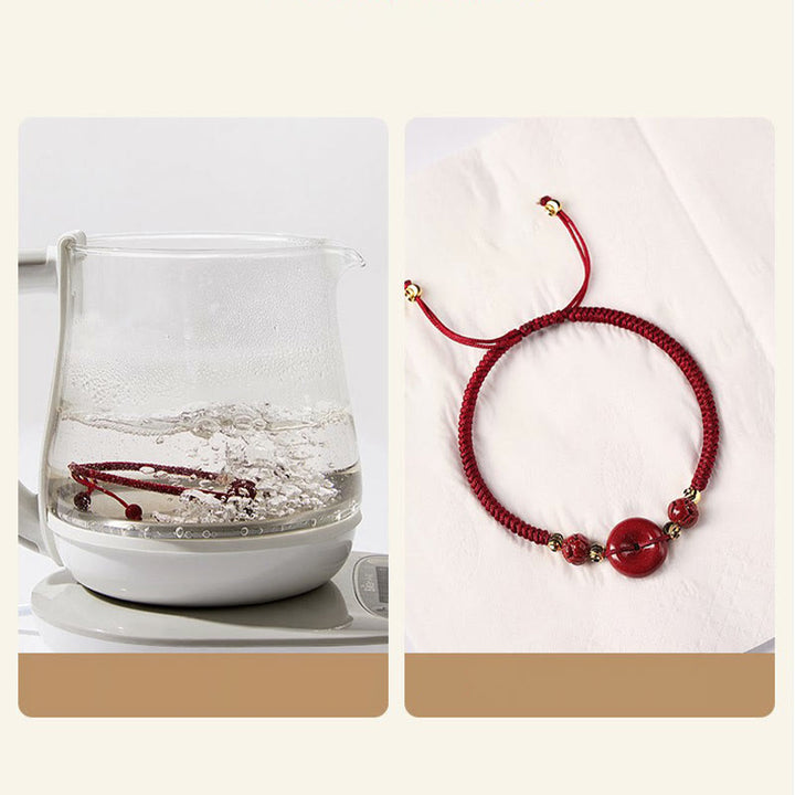 Pulsera trenzada de bendición con hebilla de paz y cinabrio de loto hecha a mano con Buddha Stones