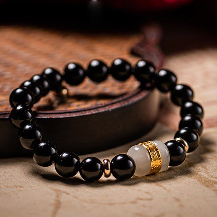 Buddha Stones obsidiana negra Jade Om Mani Padme Hum fuerza pareja pulsera magnética