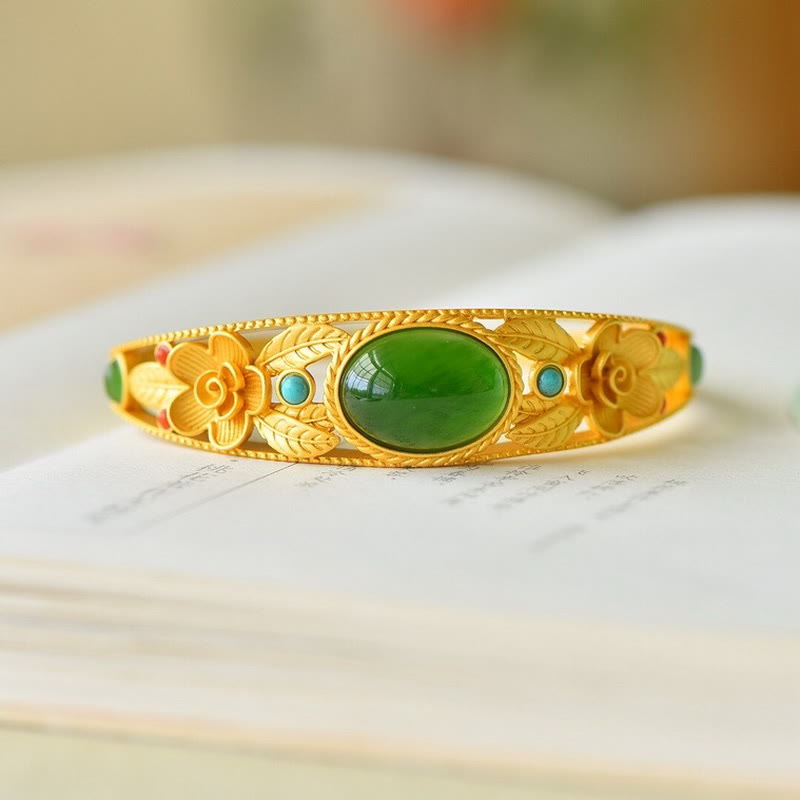 Pulsera de la suerte de la armonía de la hoja de la flor del jade blanco del jade cian de las Buddha Stones