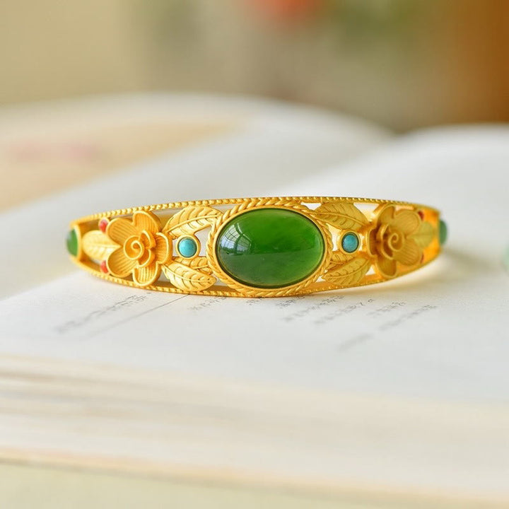 Pulsera de la suerte de la armonía de la hoja de la flor del jade blanco del jade cian de las Buddha Stones