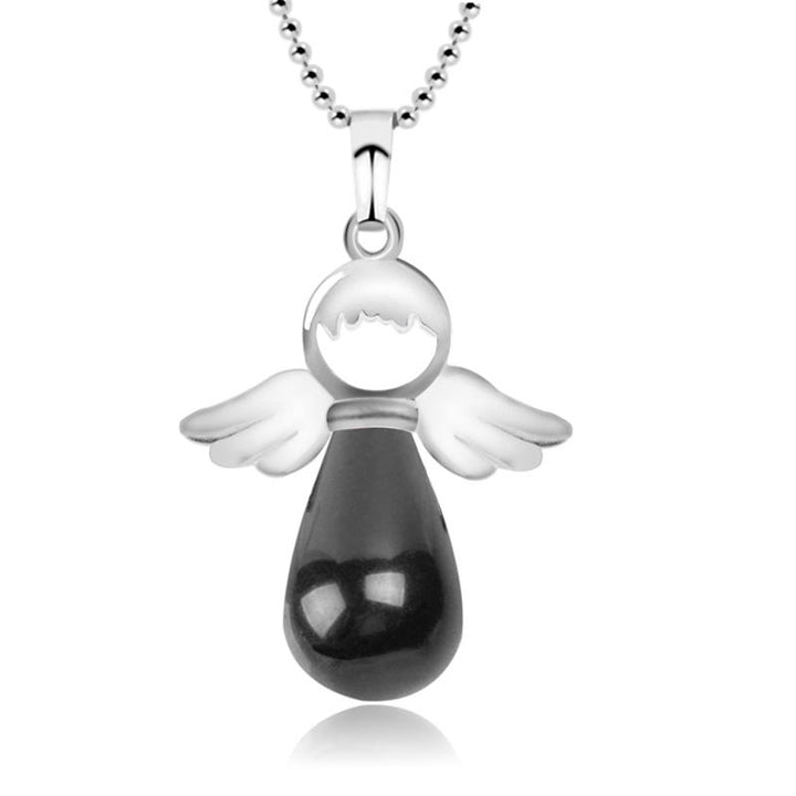 Colgante de collar de suerte de cristal natural con alas de ángel de Buddha Stones