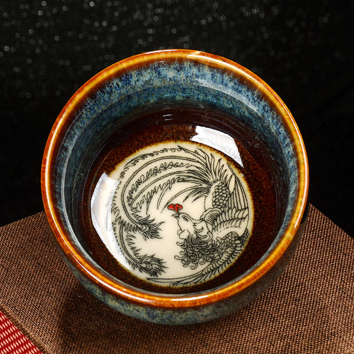 Buddha Stones, loto, dragón, Fénix, pez Koi, taza de té de cerámica china Jianzhan, taza de té de Kung Fu, 110ml