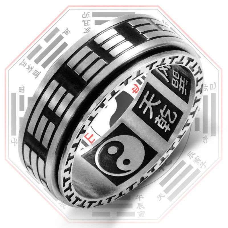 Anillo giratorio de equilibrio de acero titanio Bagua Yin Yang con Buddha Stones