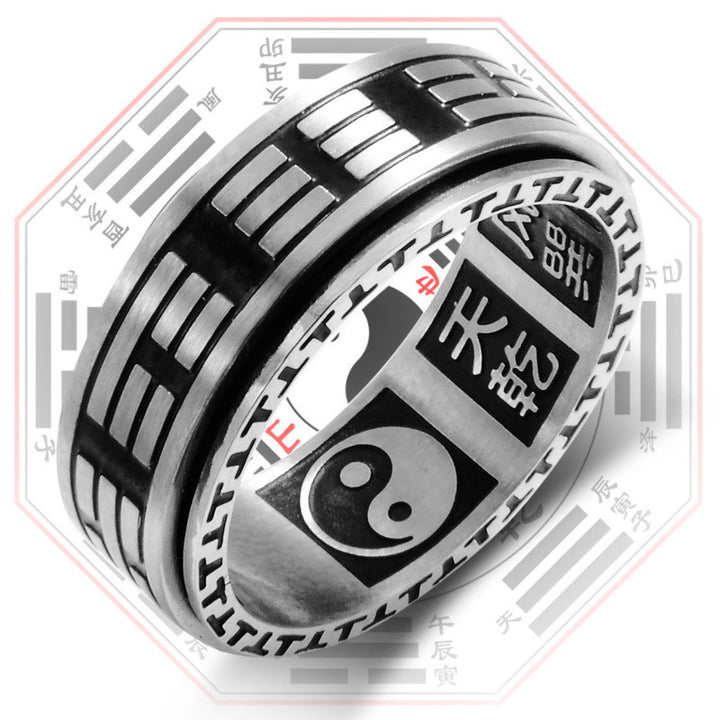 Anillo giratorio de equilibrio de acero titanio Bagua Yin Yang con Buddha Stones
