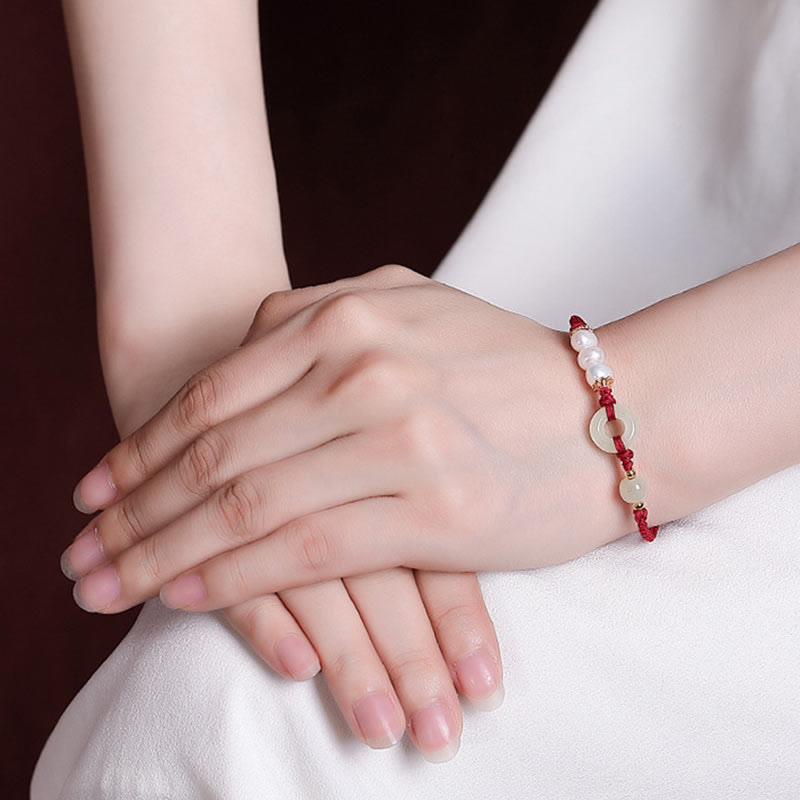 Pulsera de la suerte con perlas y hebilla de la paz de jade hetiano chapado en plata de ley 925 con Buddha Stones