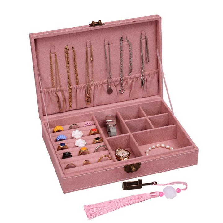 Caja organizadora de joyería de diseño Simple con Buddha Stones, caja de almacenamiento de joyería de franela de una sola capa con cerradura - Rosa 28 cm x 19 cm x 6,5 cm - image 28