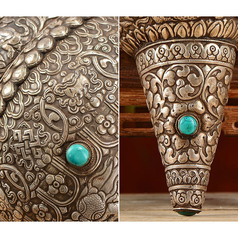 Shankha Natural hecho a mano tibetano grabado ocho símbolos auspiciosos Concha decoración del hogar de la suerte