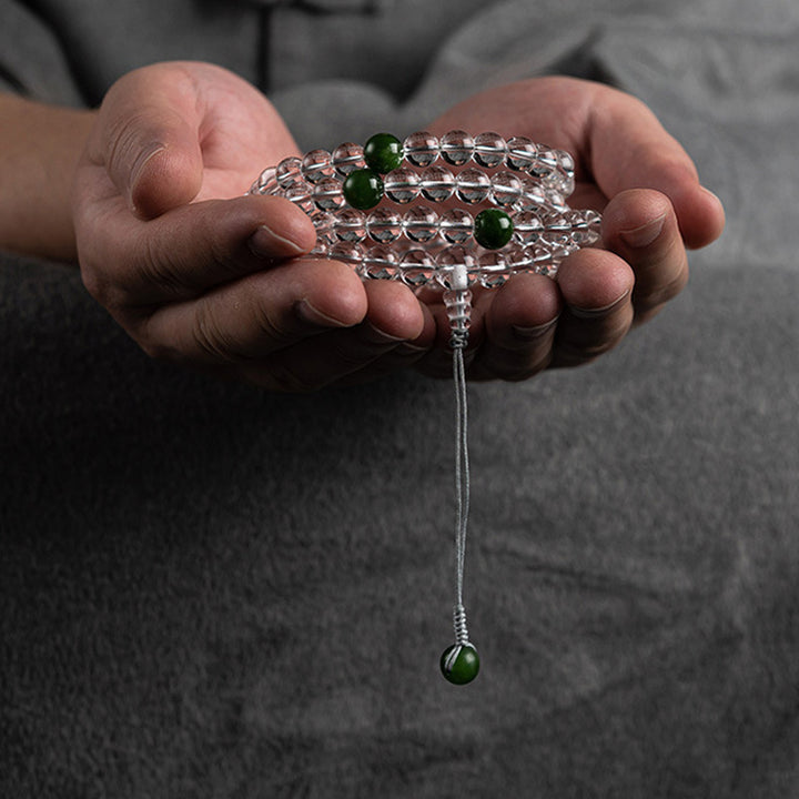 Pulsera de meditación de jade de cristal blanco de 108 cuentas Mala