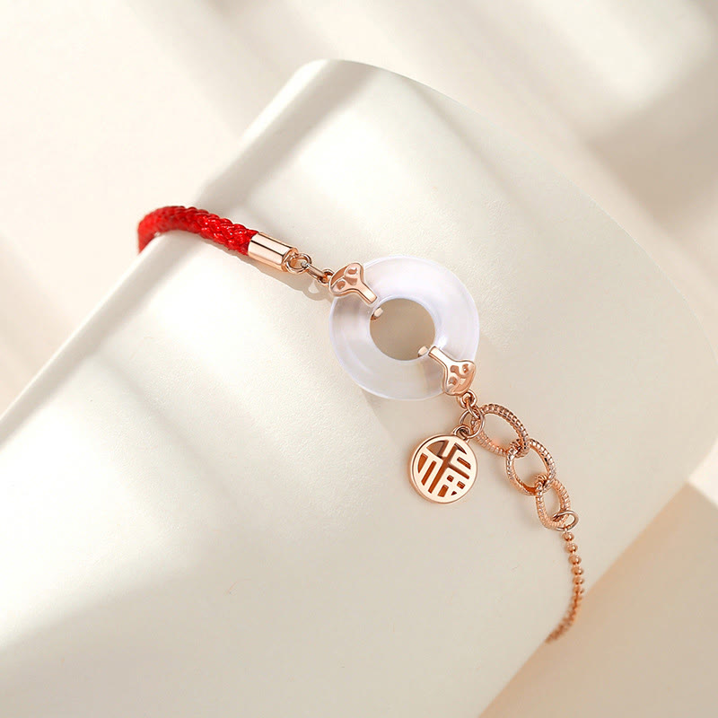 Pulsera de armonía con carácter Fu de calcedonia y hebilla de la paz de plata de ley 925 con Buddha Stones