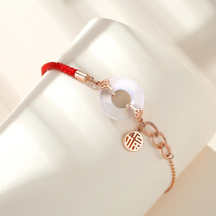 Pulsera de armonía con carácter Fu de calcedonia y hebilla de la paz de plata de ley 925 con Buddha Stones