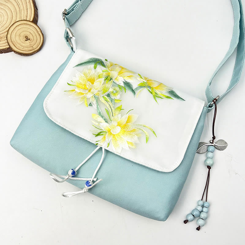 Buddha Stones Camelia bordada Epiphyllum Gardenia Sakura Flores Bolso bandolera Bolso de hombro Bolso para teléfono móvil