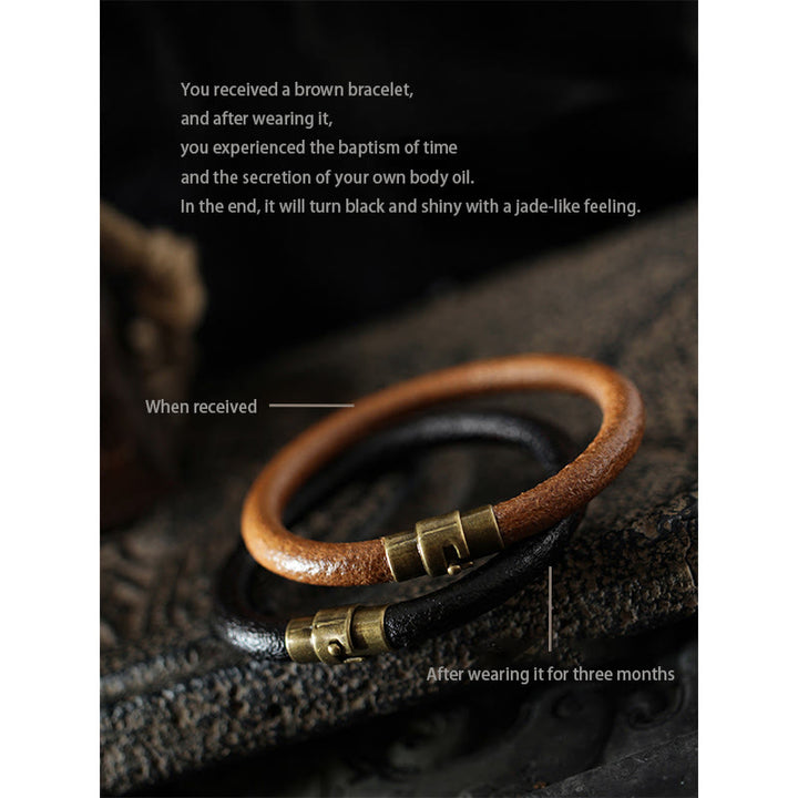 Pulsera de hebilla magnética de cobre curativa de la suerte de cuero retro con Buddha Stones