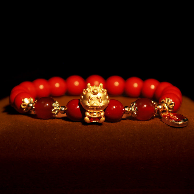 Pulsera de protección de lingotes de cinabrio natural del año del dragón con Buddha Stones