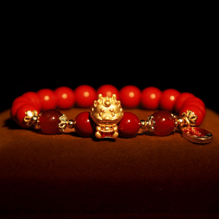 Pulsera de protección de lingotes de cinabrio natural del año del dragón con Buddha Stones