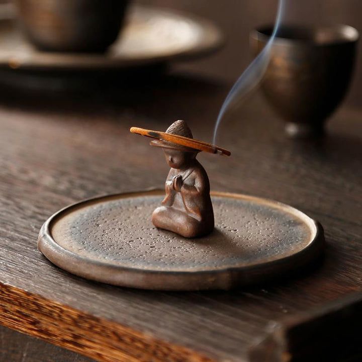 Quemador de incienso de curación espiritual de cerámica para meditación de personas pequeñas