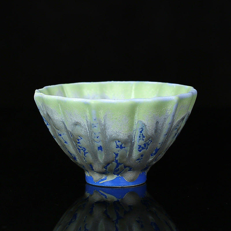 Buddha Stones, Retro Azul, rojo, gradiente, patrón de loto, cambio de horno, taza de té de cerámica, tazón de té de Kung Fu