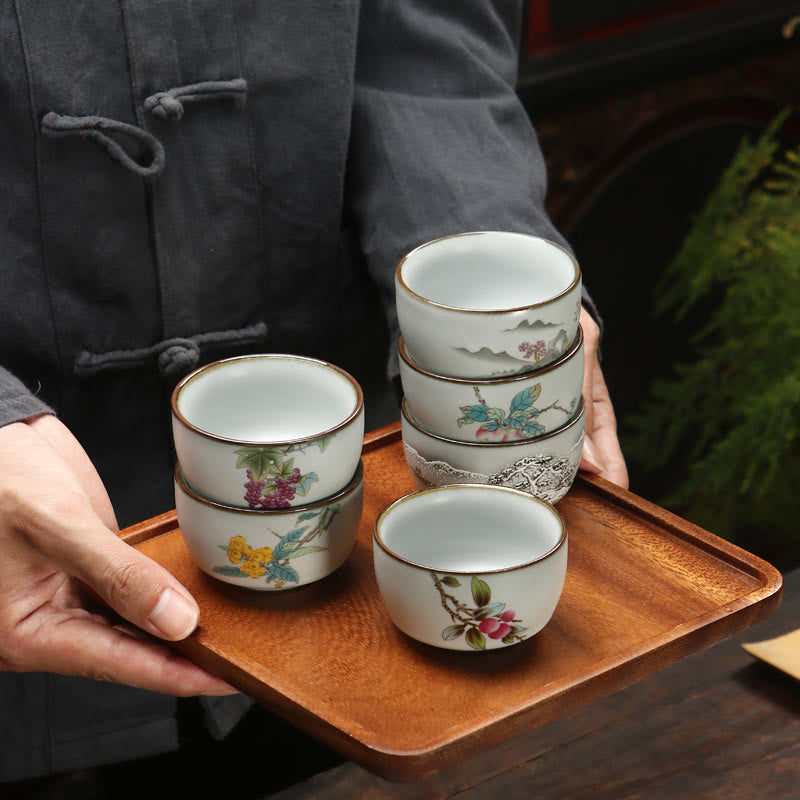 Taza de té de cerámica con Buddha Stones , níspero, lichi, paisaje nevado, uva, manzana, taza de té de Kung Fu
