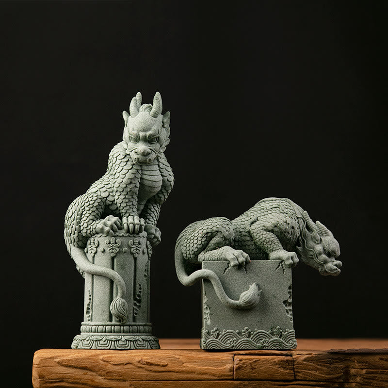 Buddha Stones Feng Shui, dragón sentado de pie, éxito, suerte, decoración del hogar