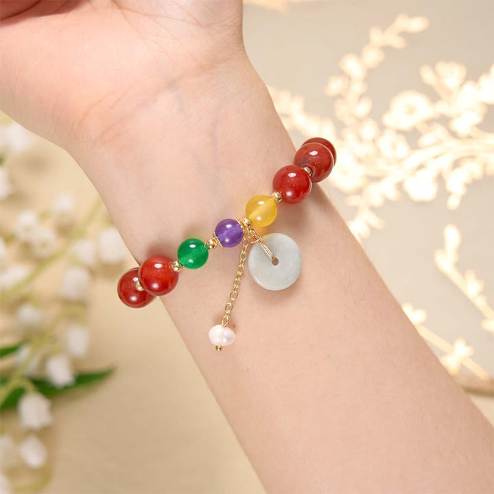 Pulsera de confianza con dije de hebilla de paz y ágata roja de jade con Buddha Stones