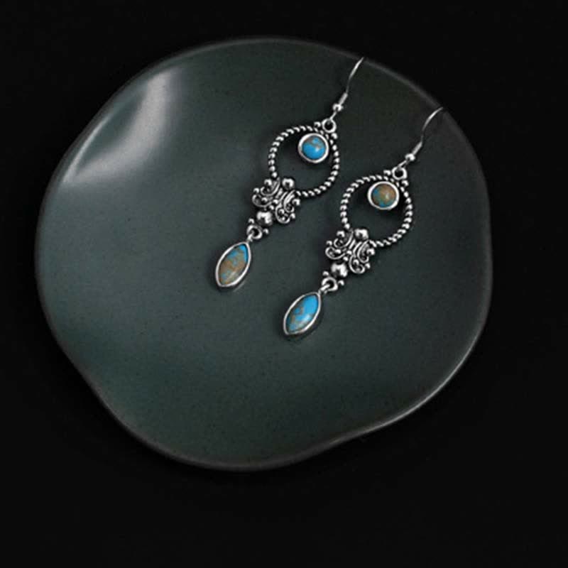 Buddha Stones de plata de ley 925 con gancho, baño de cobre vintage y turquesa con diseño de gota de agua. - image 6