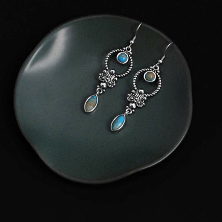 Buddha Stones de plata de ley 925 con gancho, baño de cobre vintage y turquesa con diseño de gota de agua. - image 6