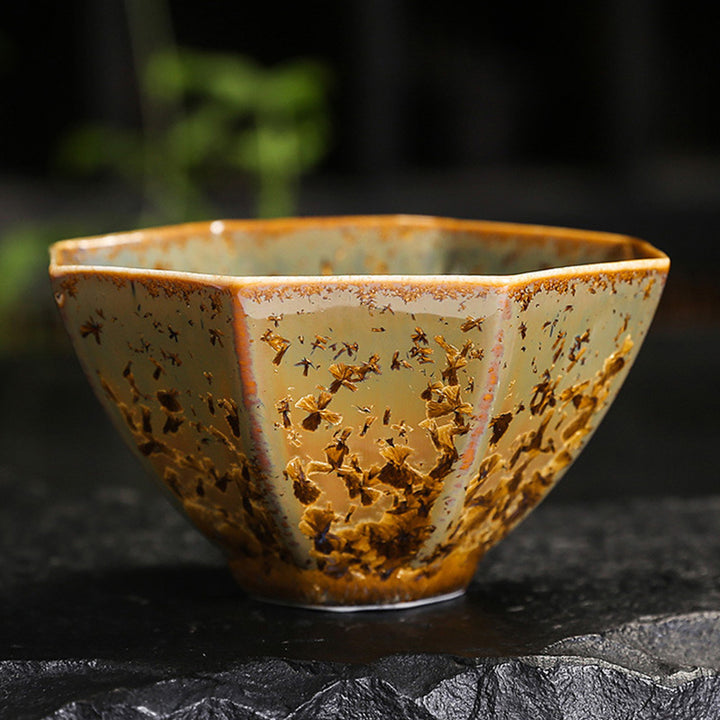 Taza de té de cerámica marrón colorida con Buddha Stones, tazón de té de Kung Fu
