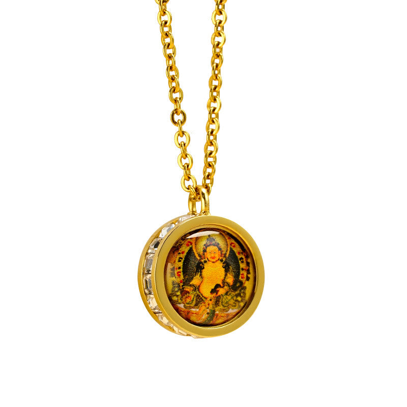 Buddha Stones tibetano amarillo dios de la riqueza Tara verde Buda serenidad collar de acero titanio colgante - image 9
