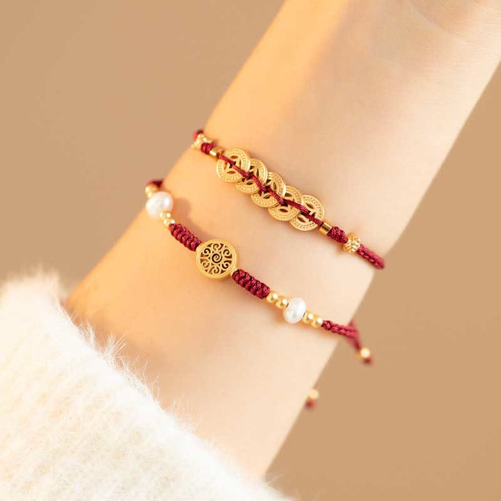Pulsera trenzada de fuerza de la suerte del árbol de la fortuna de la moneda de cobre de las Buddha Stones