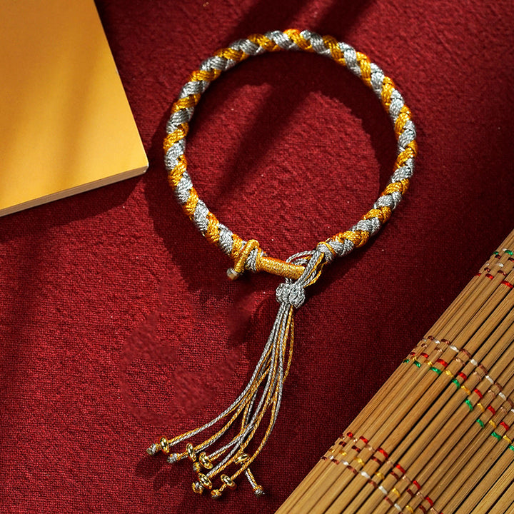 Pulsera trenzada de la suerte con cuerda a escala de dragón, cinco dioses tibetanos hechos a mano con Buddha Stones