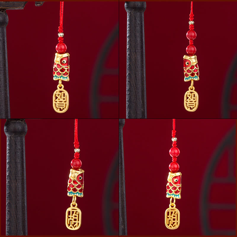 Buddha Stones, pez Koi, cinabrio que atrae la riqueza, deseo Ruyi, amuleto de suerte, decoración colgante para teléfono