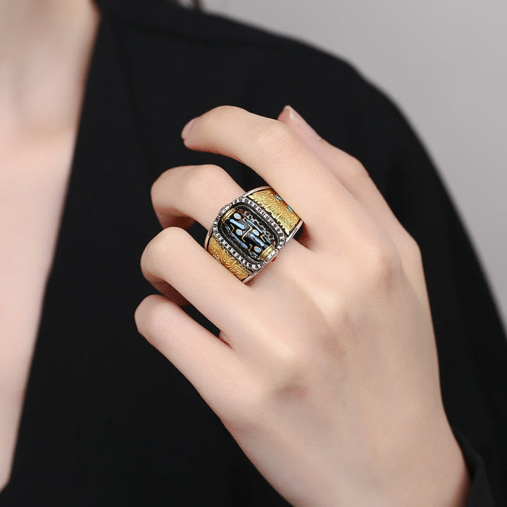 Anillo giratorio tibetano de nueve ojos con cuentas Dzi de Buddha Stones , bendiciones de riqueza