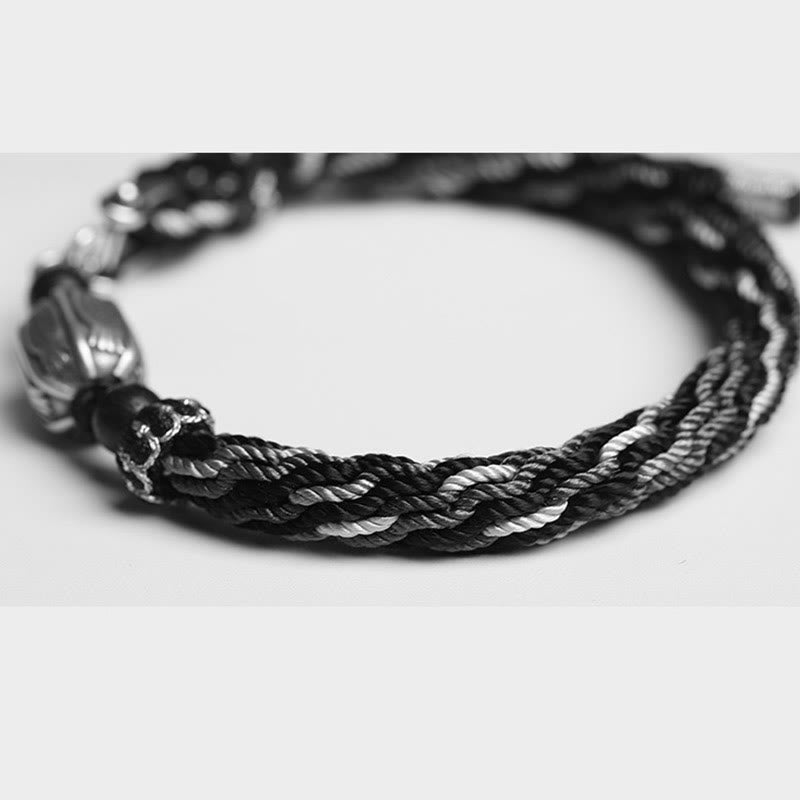 Pulsera de hilo trenzado con nudo de reencarnación de riqueza de peces Koi de plata de ley 925 con Buddha Stones