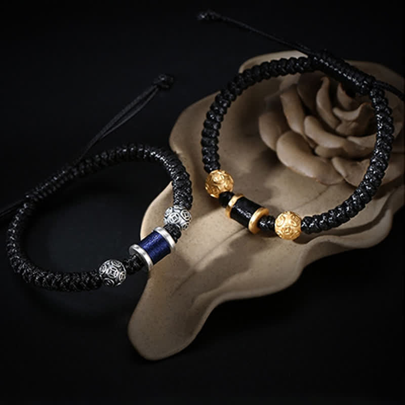 Pulsera de hilo trenzado con cuentas de moneda de cobre y plata de ley 999 con Buddha Stones