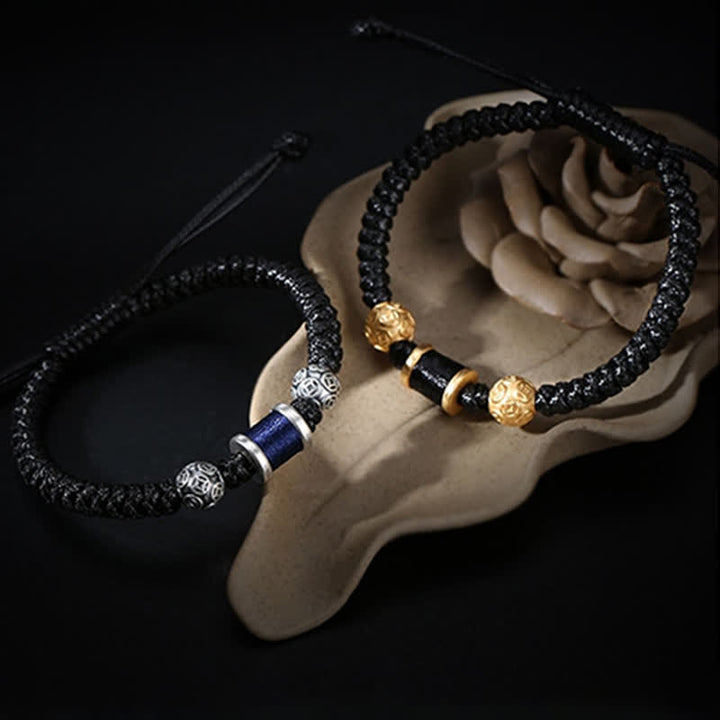 Pulsera de hilo trenzado con cuentas de moneda de cobre y plata de ley 999 con Buddha Stones