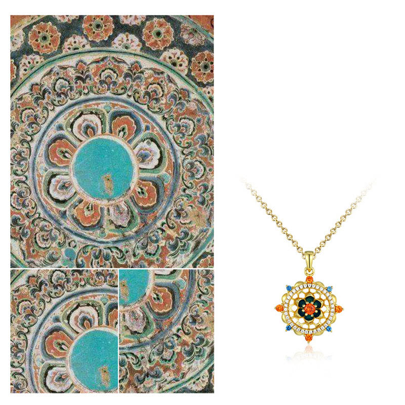 Colgante de collar de nuevo comienzo con Buddha Stones, flor de loto plateada de Ley 925, circonita colorida