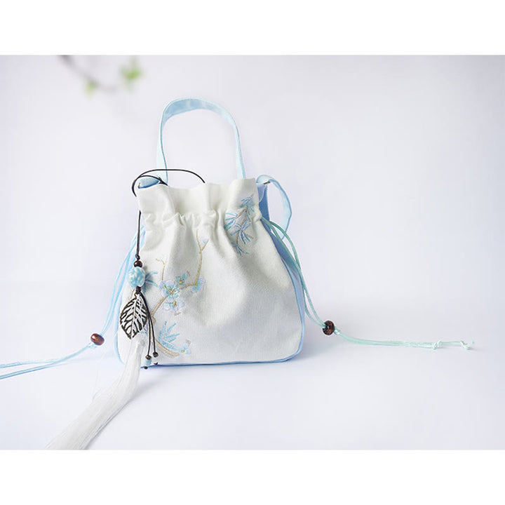 Bolso de hombro de lona con flores bordadas hechas a mano con Buddha Stones