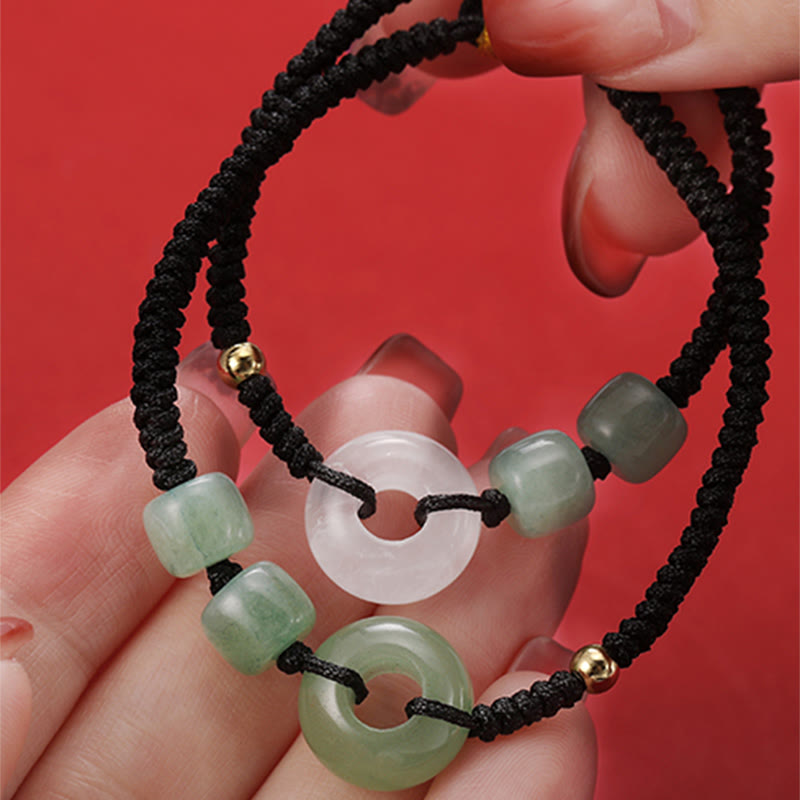 Buddha Stones, 2 uds., aventurina verde, Jade blanco, hebilla de la paz, pulsera trenzada para pareja de la suerte