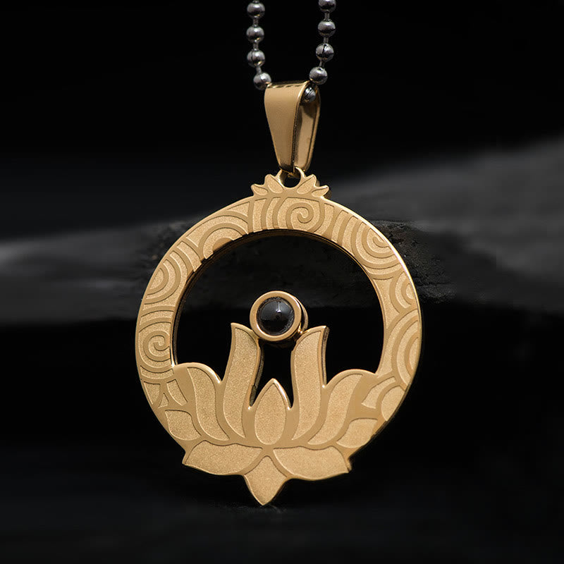 Buddha Stones loto titanio acero iluminación proyección Shurangama Mantra collar colgante