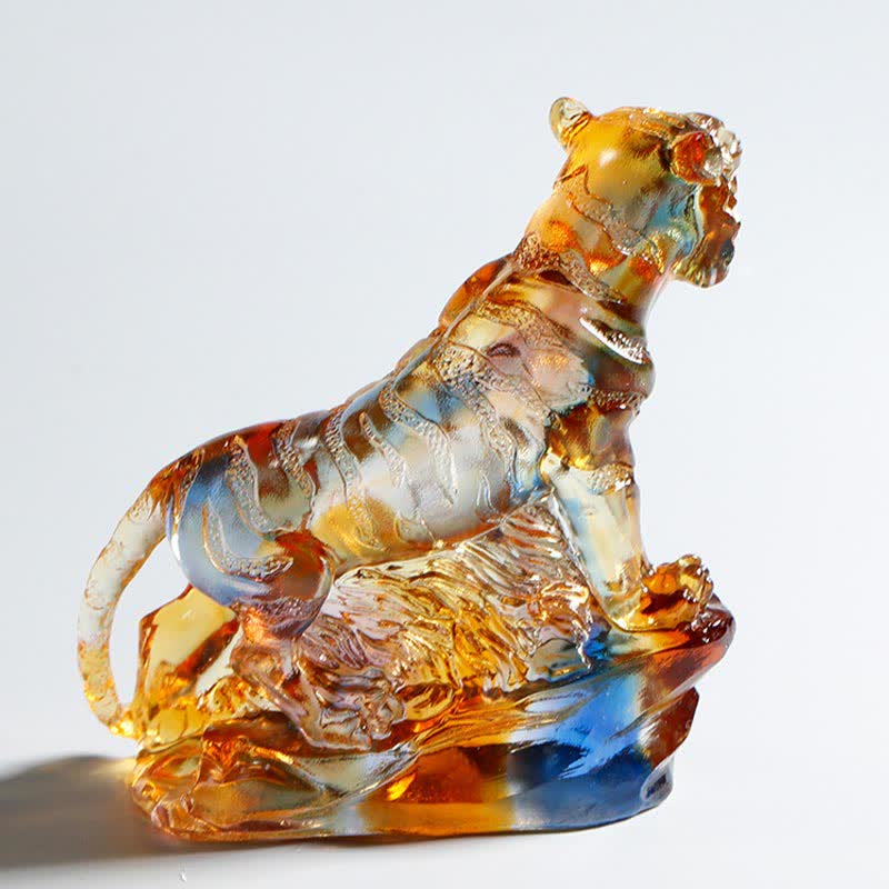 Pieza de arte de tigre de cristal Liuli hecha a mano, protección para decoración del hogar