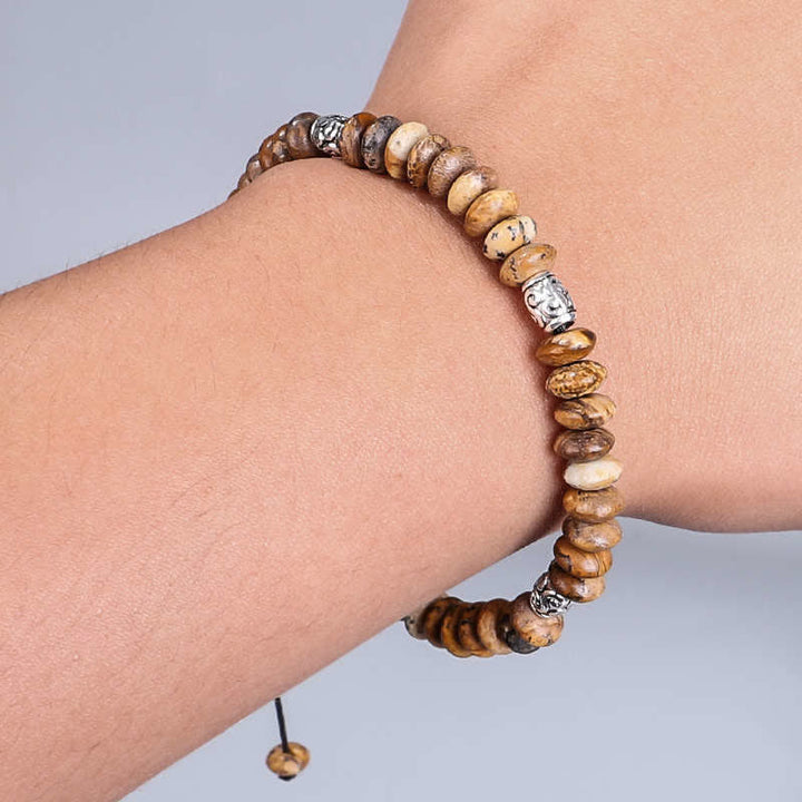 Pulsera de hilo con cuentas positivas de jaspe con imagen