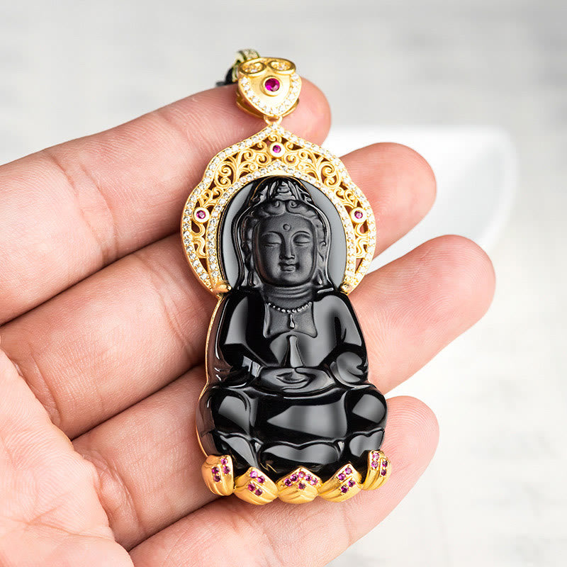 Buddha Stones, Plata de Ley 925, Jade negro Natural, Kwan Yin, Avalokitesvara, colgante de collar de riqueza - image 3