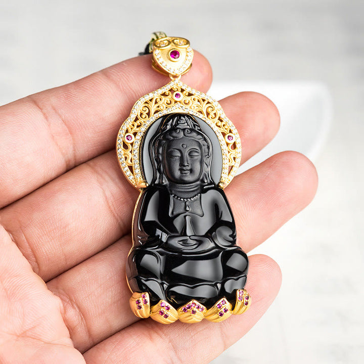 Buddha Stones, Plata de Ley 925, Jade negro Natural, Kwan Yin, Avalokitesvara, colgante de collar de riqueza - image 3